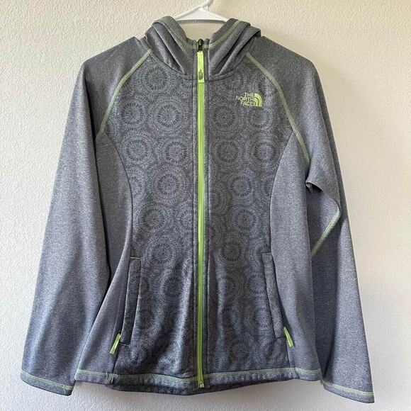 EUC Girl’s The North Face Hooded Fleece Zip Up XL 18 Gray with Green accents - Picture 1 of 3